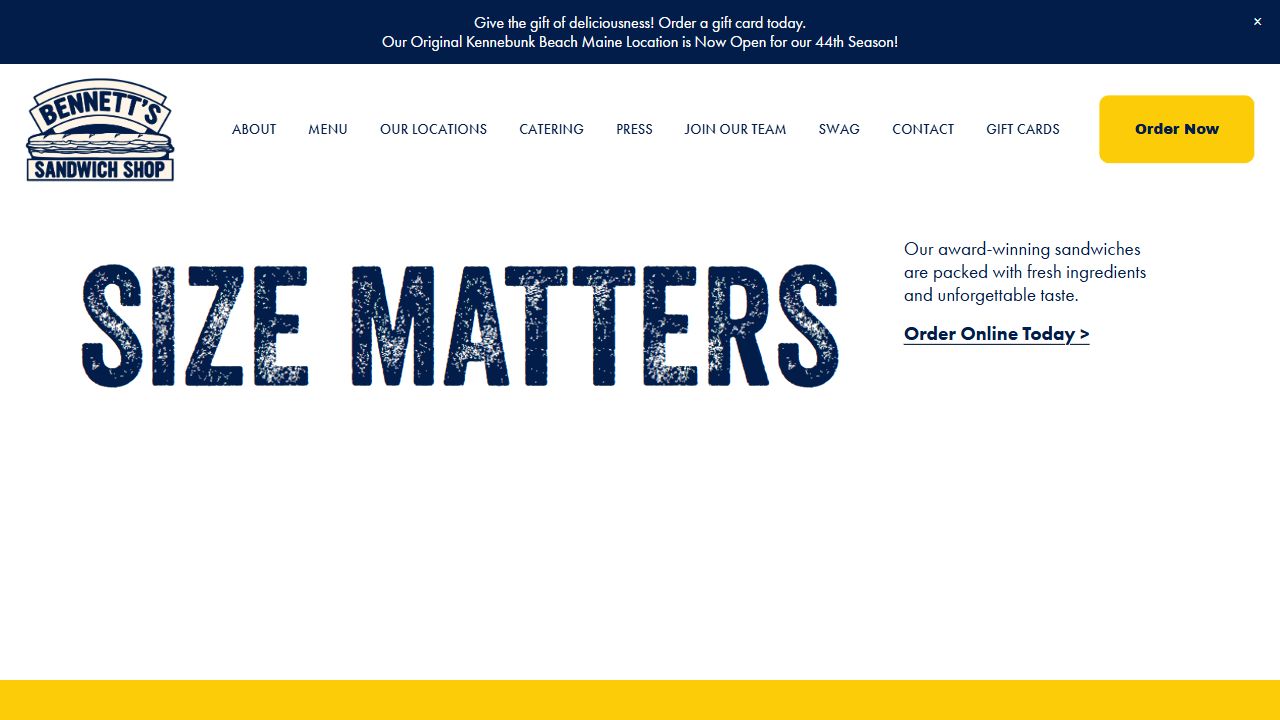 Bennett's Sandwich Shop website screenshot